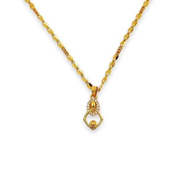 1 Gram Micro Gold Plated Stylish Geometric Pendant Chain with CZ Accents