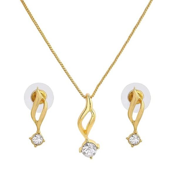 Estele Solitaire American Diamond Necklace Set With Chain For Girls and Women
